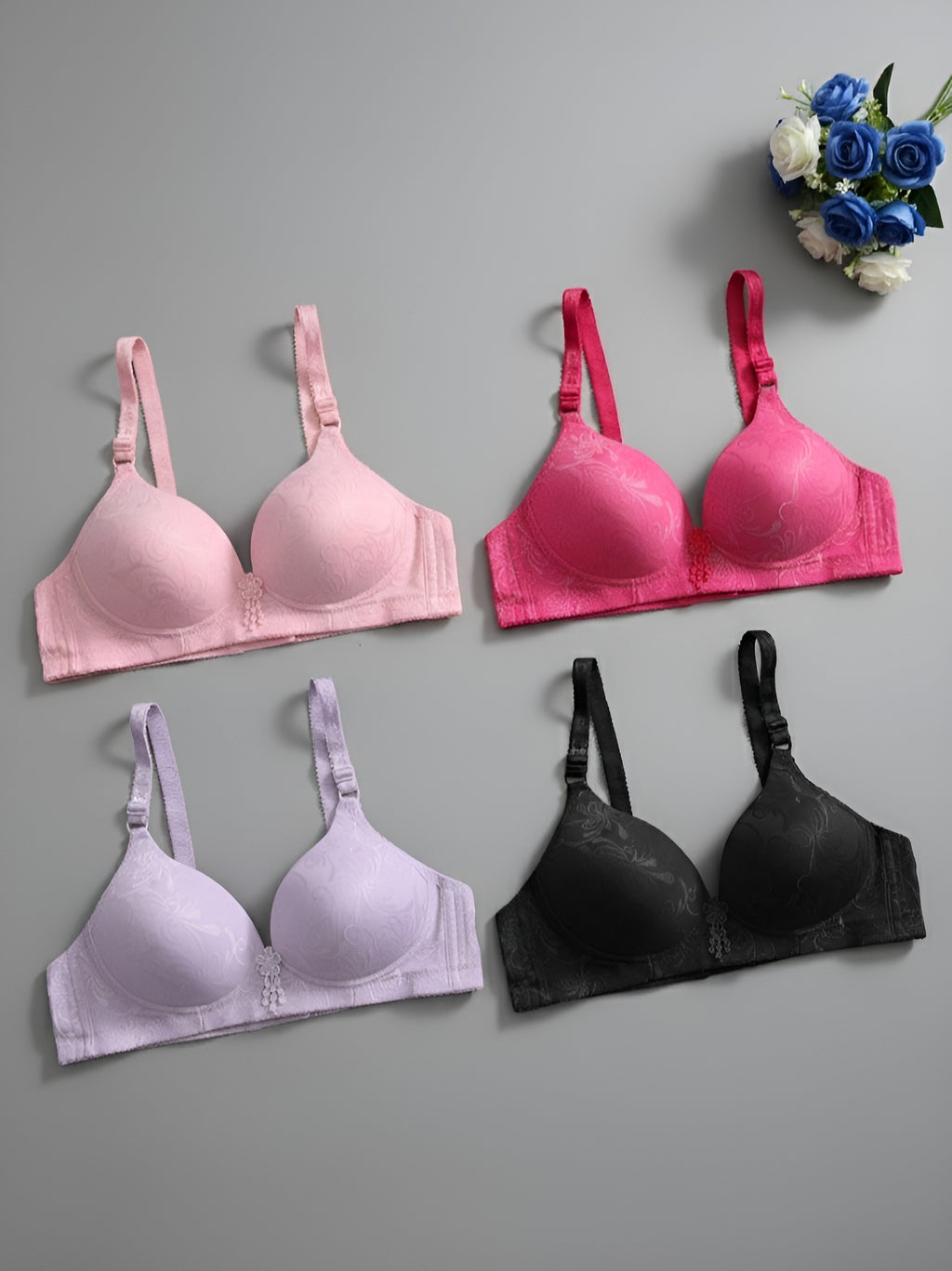 Daily Wear Padded Bra - Multi Design - Random Color (Pack of 4)