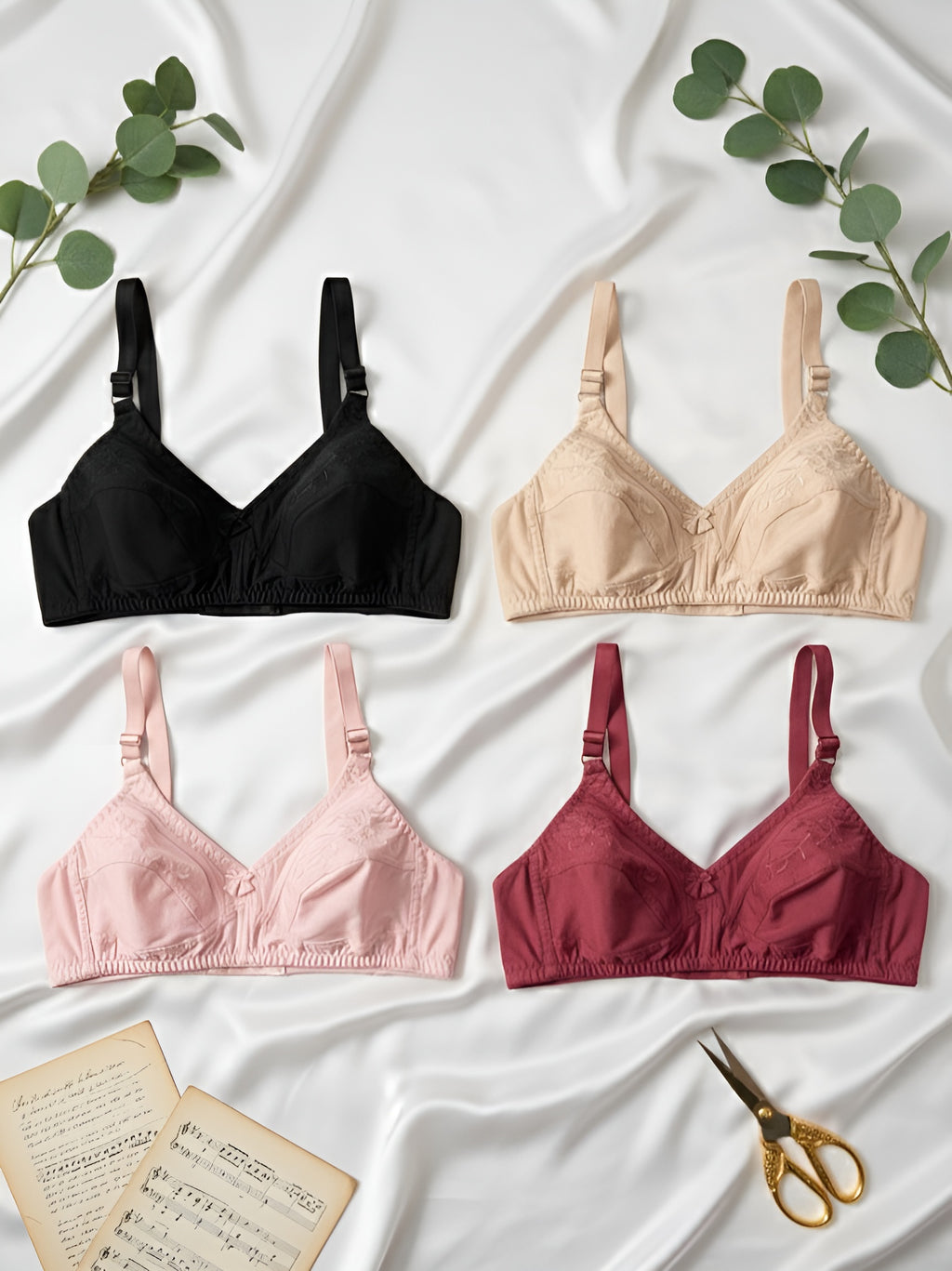 Embroidered Cotton Bra - Pack of 4