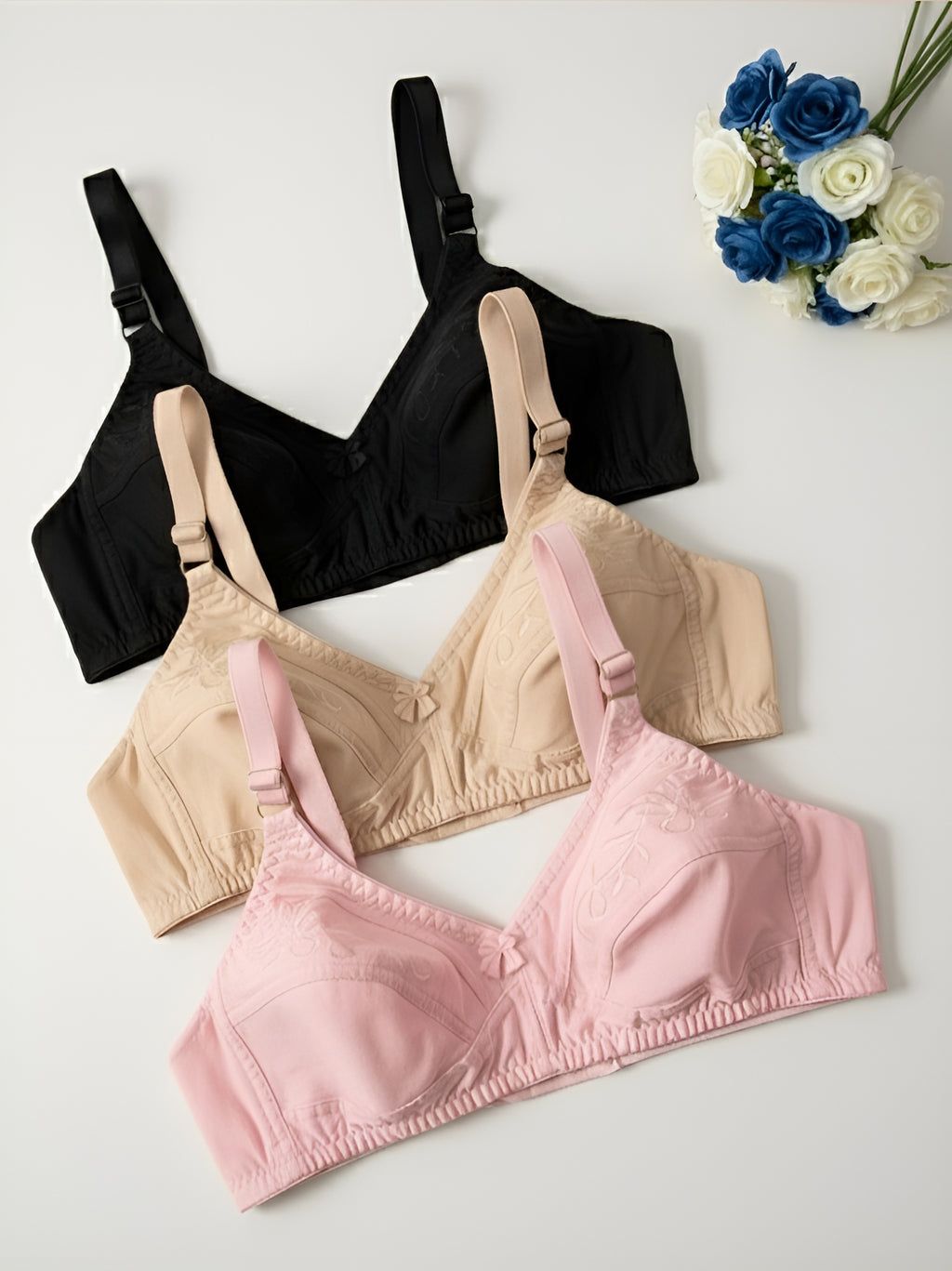 Embroidered Cotton Bra - Pack of 4